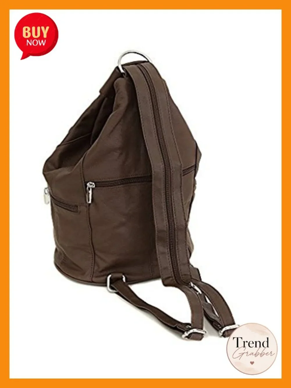 Genuine Cowhide Leather Convertible Backpack Sling Purse 7 Pockets, Brown